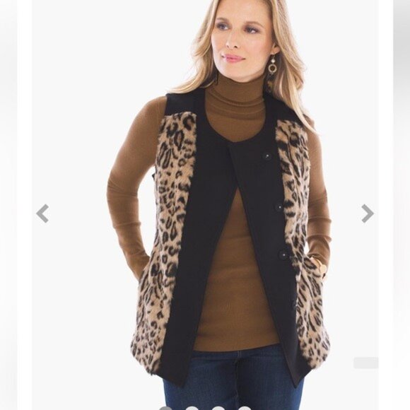 Chico's Animal Pieced Faux Fur Vest NWT